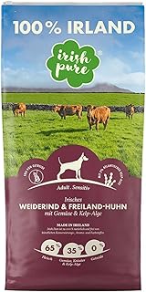 Irish Pure Trockenfutter Adult | 4kg | Weiderind & Freiland-Huhn mit Kelp-Alge | Hoher Fleischanteil | Getreidefrei | Sensitiv | Hundetrockenfutter | Hundefutter für alle Rassen product image