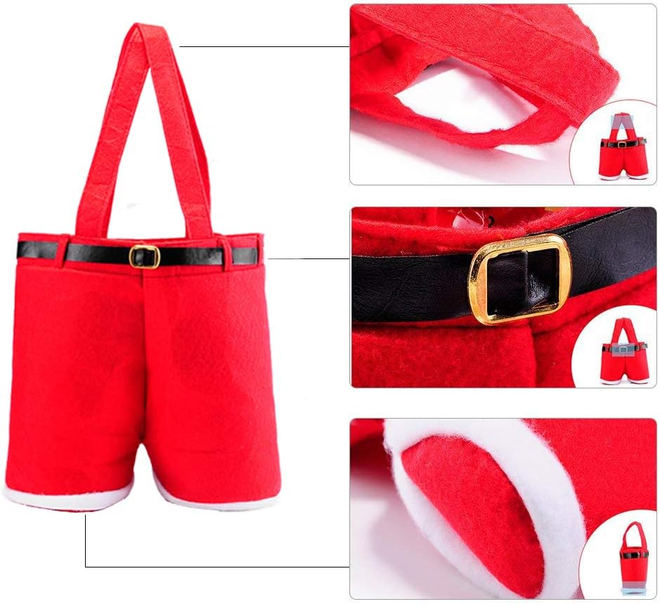 MSQ 5PCS Christmas Decorations Gift Bags Candy Bags Santa Pants Style Lovely Treat Bags Wine Bottle Bags Best for Wedding Holiday New Year Big Size image 5