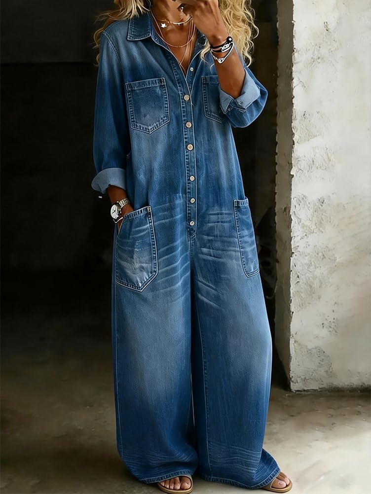 Onsoyours Salopette Donna Jeans Lunga Estivo Elegante Casual Gamba Larga con Spalline Regolabili Jumpsuit per Tempo Libero