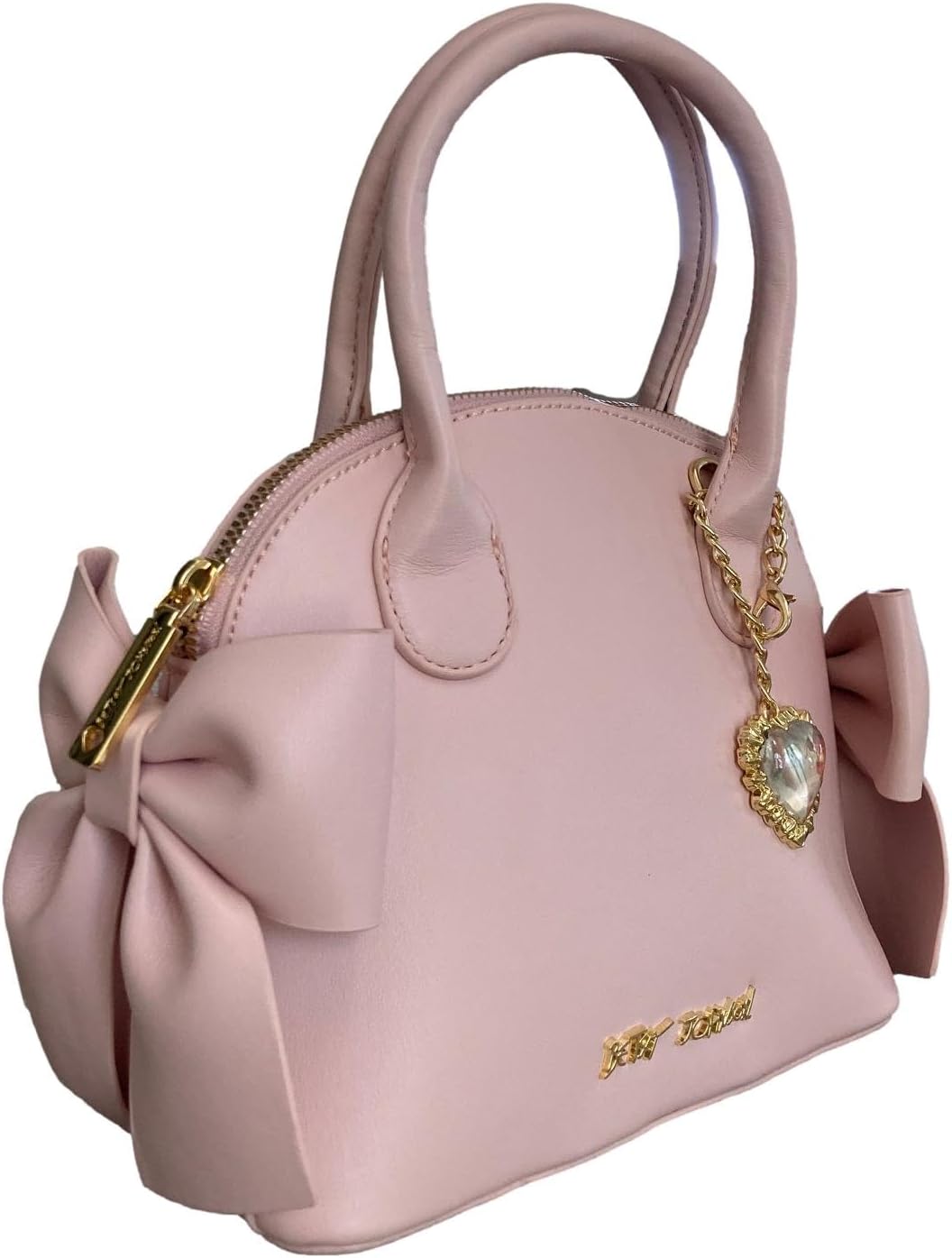 Betsey Johnson Holly Feminine MINI Double Sided Bow Detail W/Detachable Gold Tone Cameo Pendant Light Pink Faux Leather MINI Satchel Crossbody