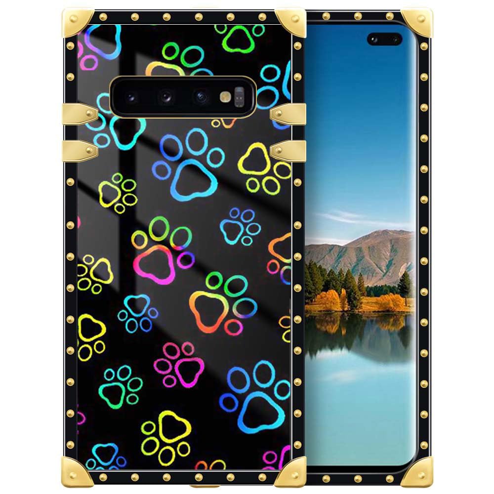 DAIZAG Compatible with Samsung Galaxy S10+ Plus Case,Colorful Dog Footprints Gold Decoration Soft Slim Anti-Scratch Shockproof for Protective Case for