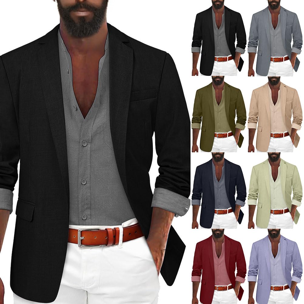 Blazer pour Hommes Décontracté Jacket Blouson Revers Cranté Veste de Costume Slim Fit Un Bouton Travail Veste de Fête Blazer Mariage Business Soirée Manteau