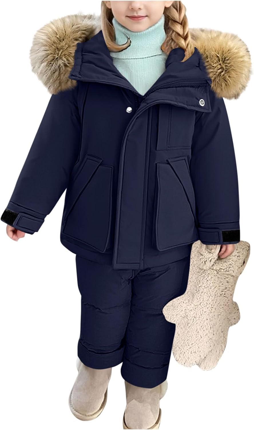 Kids Snow Suits 2 Piece Windproof Waterproof Skiing Coat and Snow Pants Outfits Girls Boys Jacket Bibs 1-4 Years
