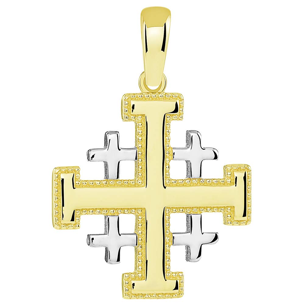 Jewelry America14k Yellow Gold Two Tone Crusaders Jerusalem Cross Pendant