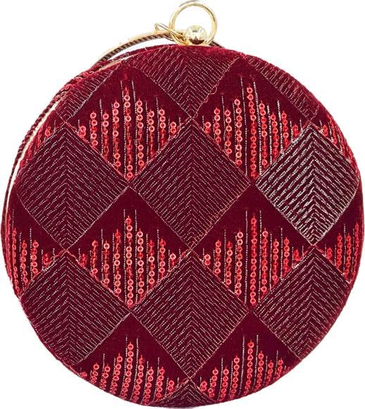 nesAccessoriesnesAccessoriers Red embroidered Round Clutch Purse Handbag for Women, Girls- Perfect for Weddings, Cocktail Parties, and Nights Out on the Town, Gifts 8X8 inch
