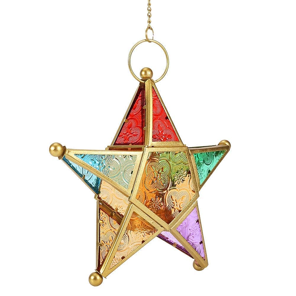 Portacandele a forma di stella, lanterne in vetro colorato in stile marocchino, porta lampada a sospensione per patio, per matrimoni e feste per migliorare l'atmosfera