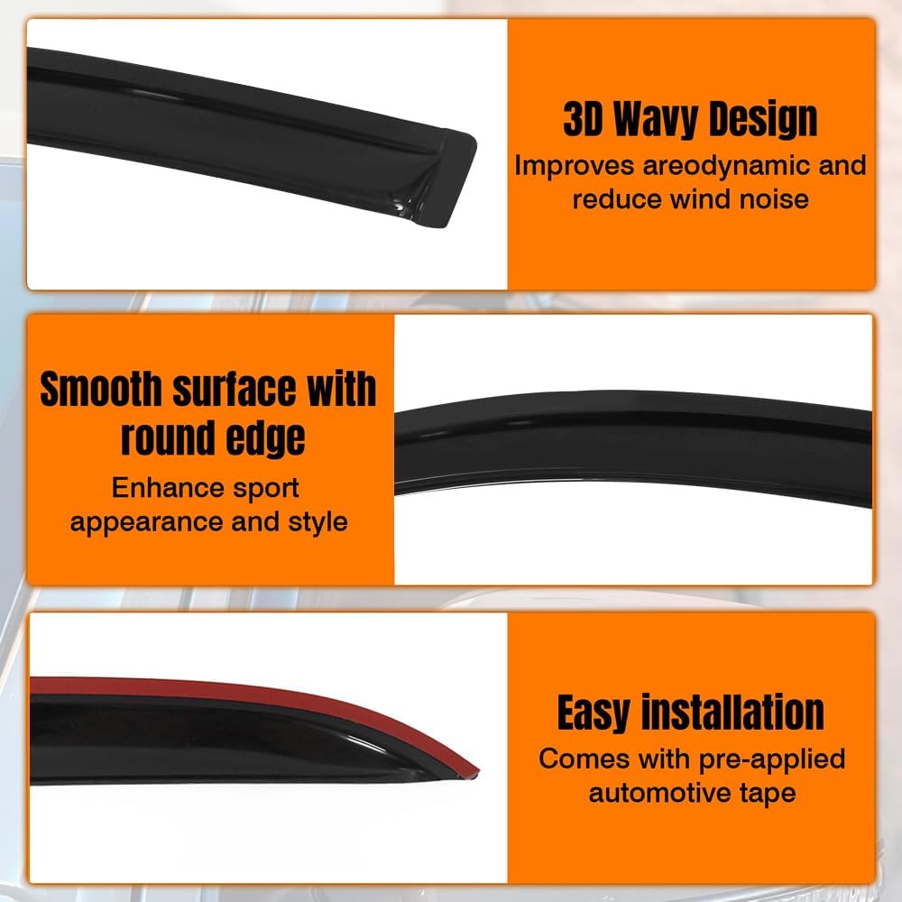 Tape on Window Visor Deflectors, Compatible with 2005-2009 Chevy Equinox & 2006-2009 Pontiac Torrent, Acrylic Smoke Slim Style Window Rain Guards, Sun Wind Side Vent Visor Set, 4 Pieces