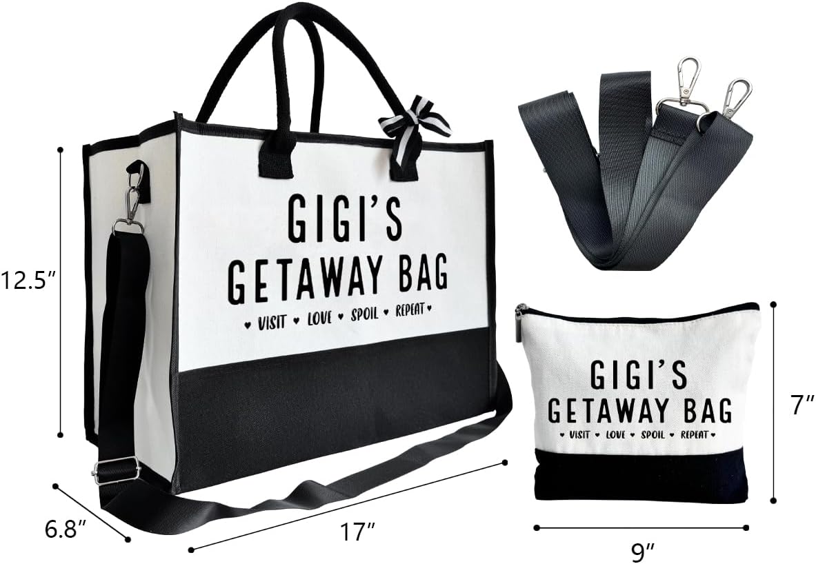 SUSZDOU Gigi Gift – Canvas Beach Tote Bag for Women, Reusable Travel Picnic Shopping Tote, Birthday Mother’s Day Gift for Grandma Gigi