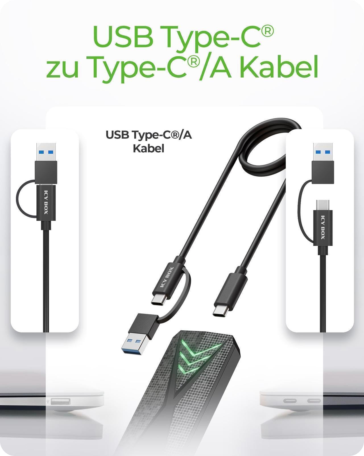 ICY Box M.2 NVMe SSD obudowa (USB 3.2 Gen 2 Type-C, 10 Gbit/s), oświetlenie RGB, do M+B Key (2230/2242/2260/2280), do 2 TB, IB-1805ML-CU31