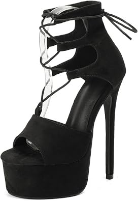 Vujkliy Womens Black Suede Peep Toe 16cm Stiletto Heels