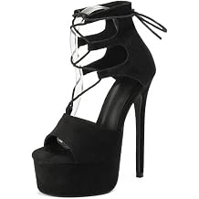 Vujkliy Women's Black Suede Peep Toe 16cm Stiletto Heels | Fashion Heels for Wedding Nightclub Runway Stage Shows