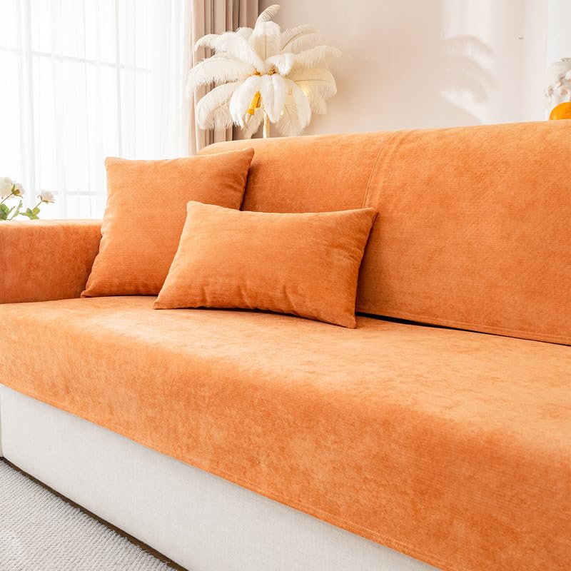 GKXLH New Waterproof Sofa Covers - Soft Chenille Sofa Cushion Covers, Non-Slip Sofa Cover Washable 1 2 3 Seater Couch Covers for Sectional Sofa, Sofa Slipcovers L Shape (Orange, 90x90cm)