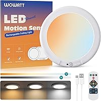 Vista 1 de wowatt Battery Operated Ceiling Light Rechargeable Ceiling Lights with Remote Wireless Shower Lighting 3000K 4500K 6500K 7.48in Dimmable Timing