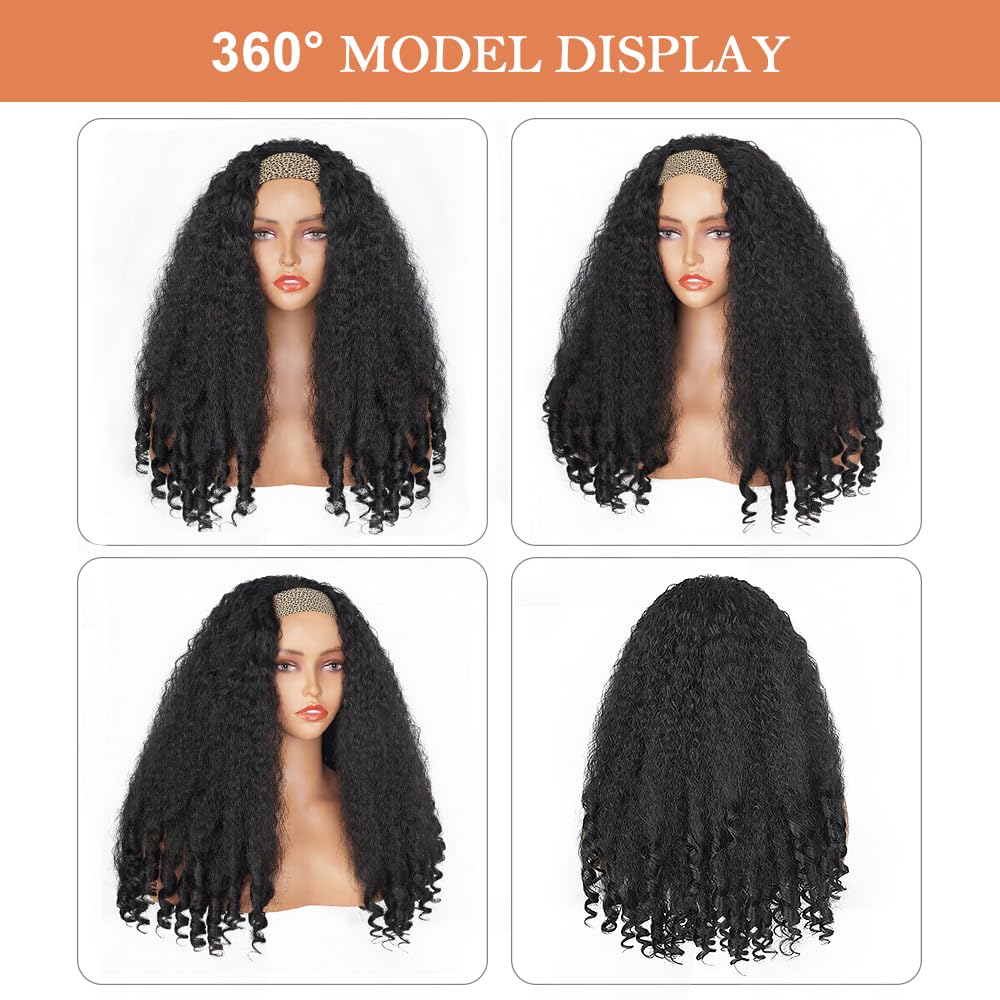 Headband Wig & Afro Curly Headband Wigs for Black Women – Glueless wig Synthetic Wig with Headband, Wear & Go half wig Style for Effortless Beauty, Perfect for Lazy Days & Quick Styling(22inch, Black)