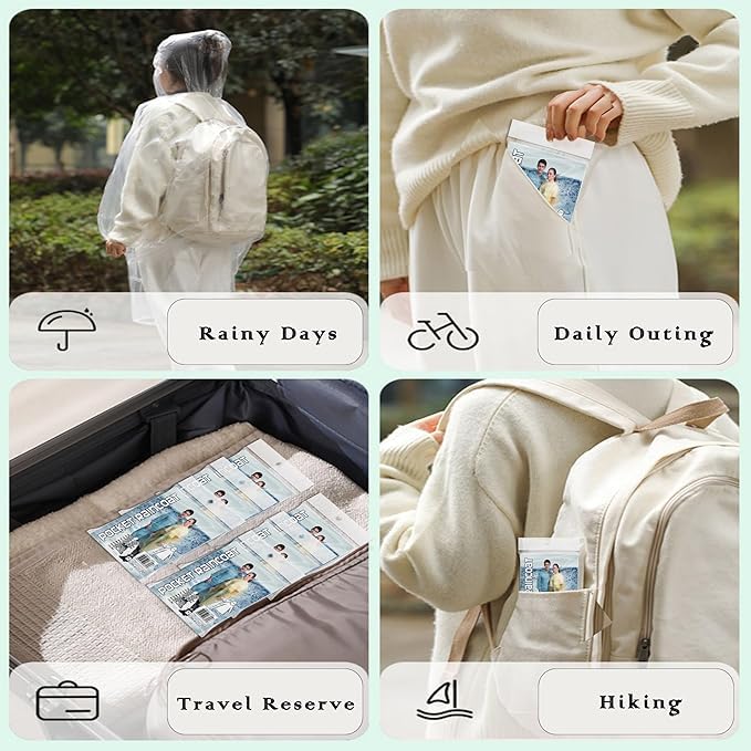 Image of Disposable Rain Ponchos for Adults, Card-Sized Ponchos Family Pack with Hood