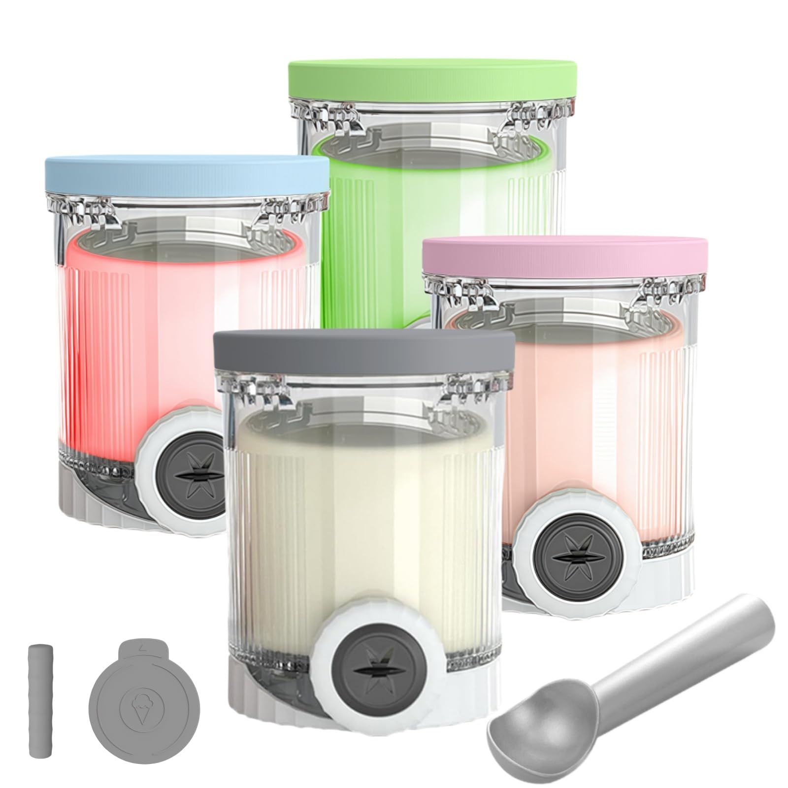 Replacement Pints and silicone Lids 4 Pack - Compatible with Ninja Swirl Creami NC700 Series Ice Cream Maker