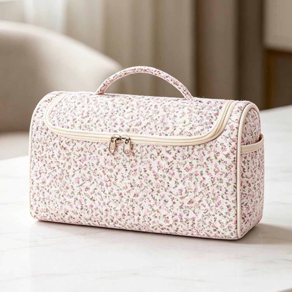 EasyByMall Custodia da viaggio portatile per parrucchieri e accessori, borsa da toilette sospesa con scomparti multipli, custodia organizer in poliestere per cosmetici ed elettronica, rosa