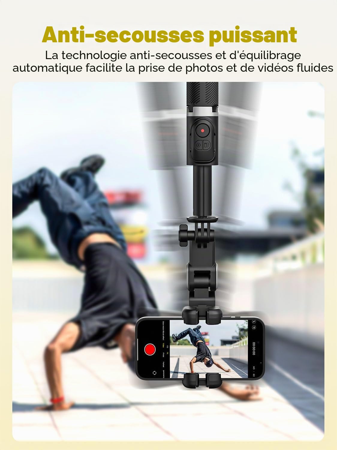 Stabilisateur de cardan avec Suivi du Visage sans Application, stabilisateur RVB 4 en 1, trépied portable pour iPhone et Android, Extension de 108 cm, AOCHUAN