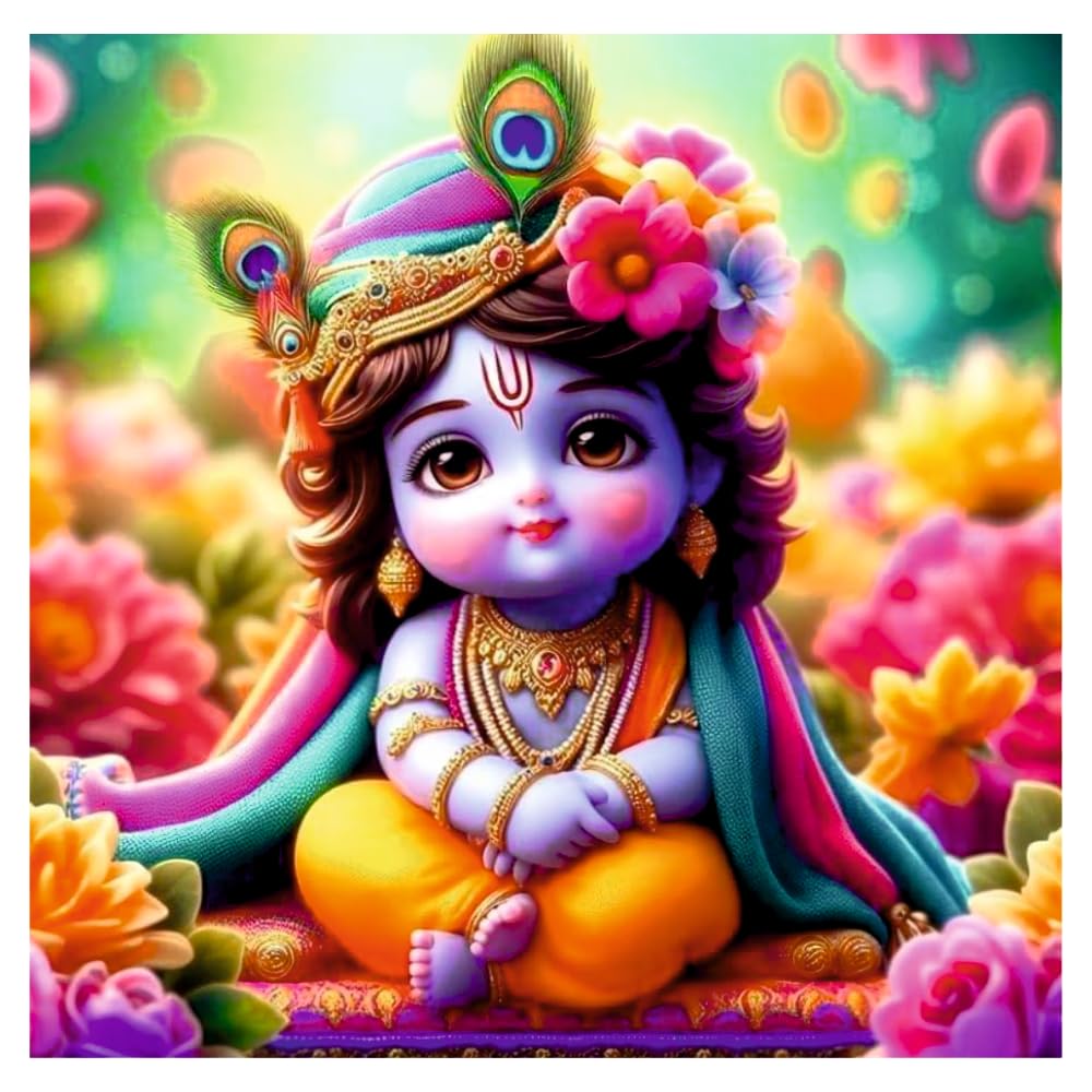 Rainy Akki Colorfull Littile Bal Krishna Flower wall Poster For Living Room, Kids Room, Office, Pooja Room (Size - 41CM X 41CM) (B0D5ZJH21X) Amazon Price History, Amazon Price Tracker