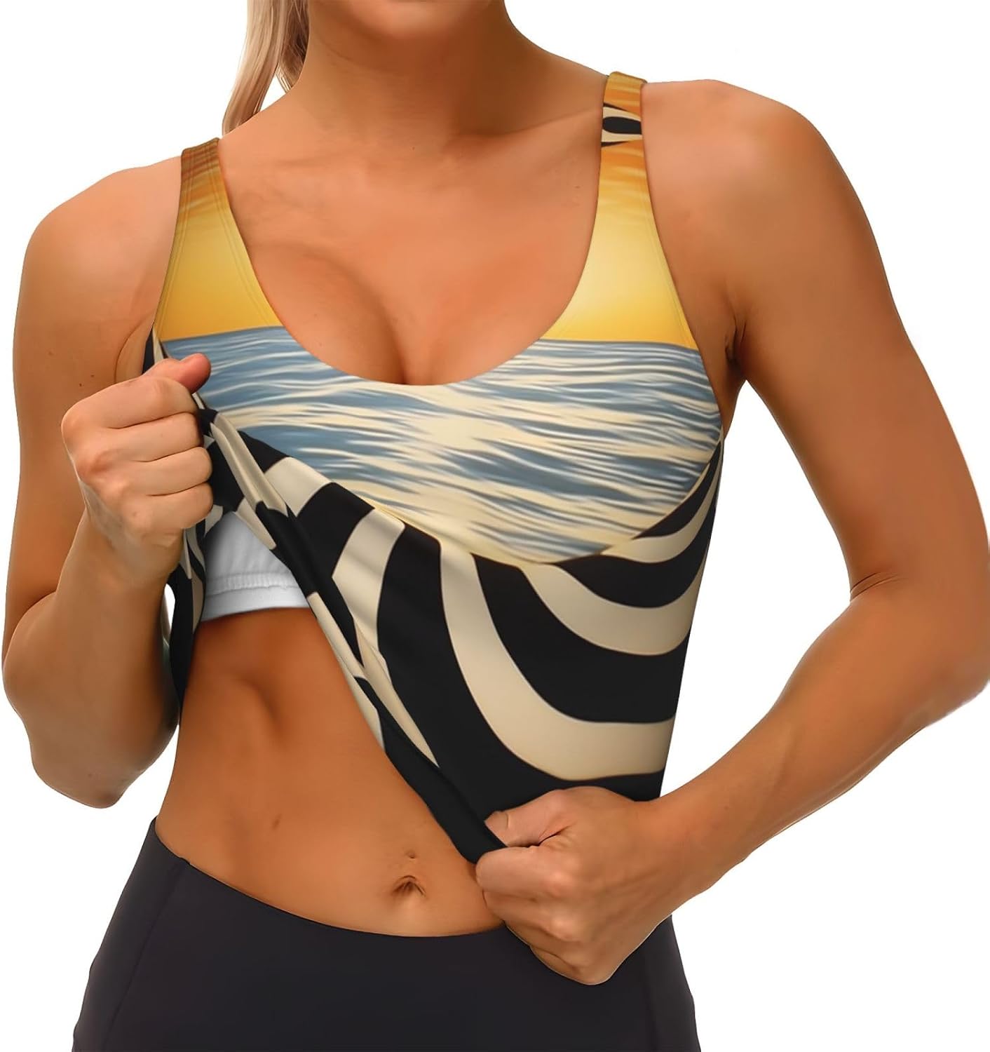 The Beach at Sunset Women's Sports Bras - High Support Workout Tops for Women