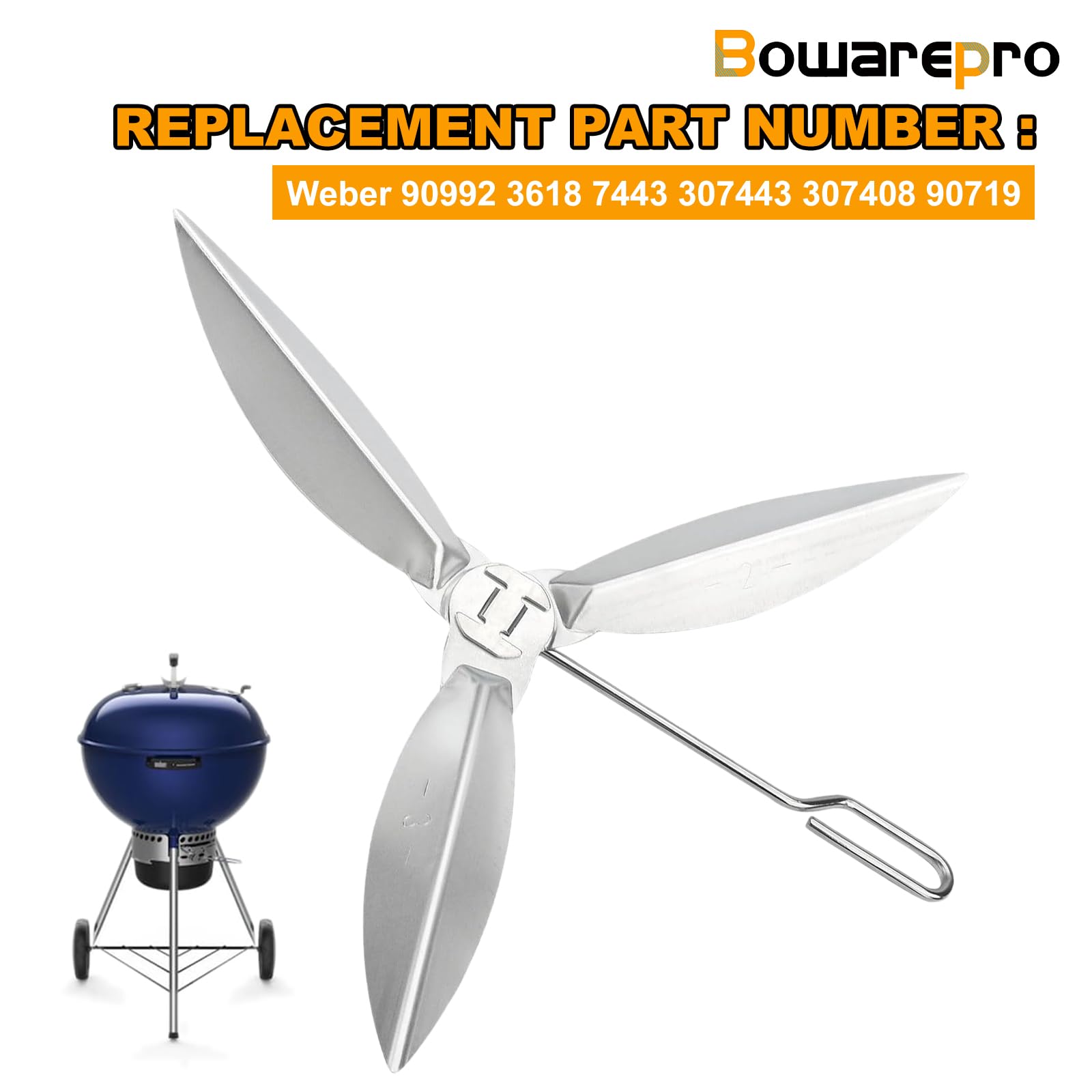 Set di 2 sistemi di pulizia One Touch 18-1/2 pollici, 47 cm, compatibili con Weber 90992 3618 7443 307443 307408 90719 barbecue a carbonella/sfere, 7444, pezzi di ricambio per bollitore