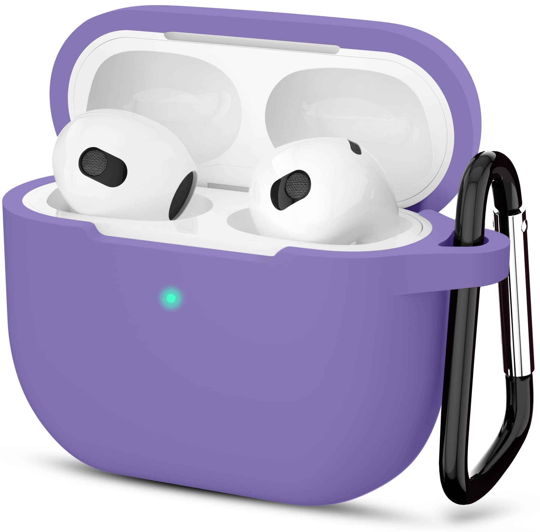 ATUAT Wireless Charging Protective Silicone Cover for AirPods 3rd Generation Case 2021, Lavender Purple