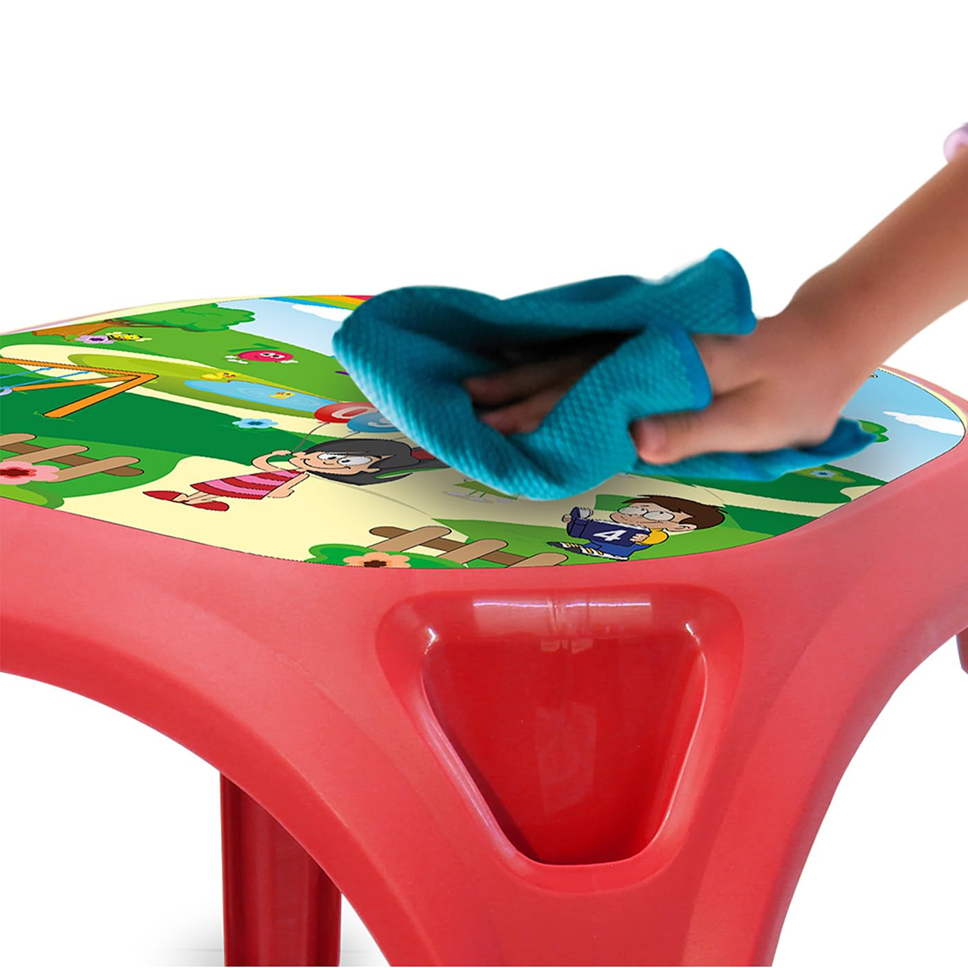 JAMARA 460751 Kindertisch Zahlenspass XL-aus robustem Kunststoff, Indoor-Outdoor geeignet, Aufdruck auf der Tischplatte, abgerundete Kanten, rutschfeste Gummifüße, rot