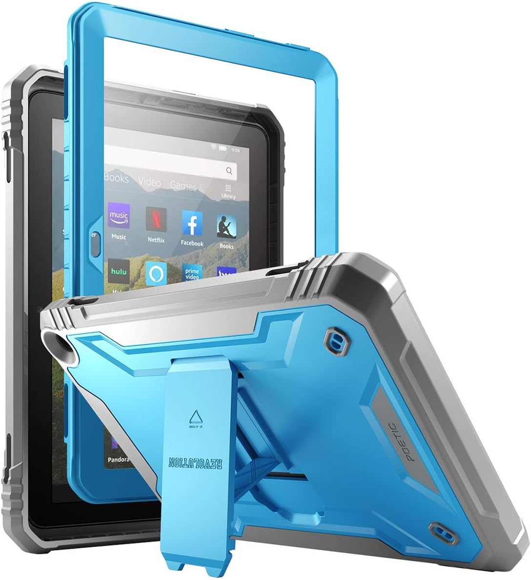 Poetic Revolution Series for All-New Kindle Fire HD 8 Tablet and Fire HD 8 Plus Tablet (10th Gen, 2020 Release) Kickstand Rugged Case, Full-Body Heavy Duty Case with Built-in-Screen Protector, Blue