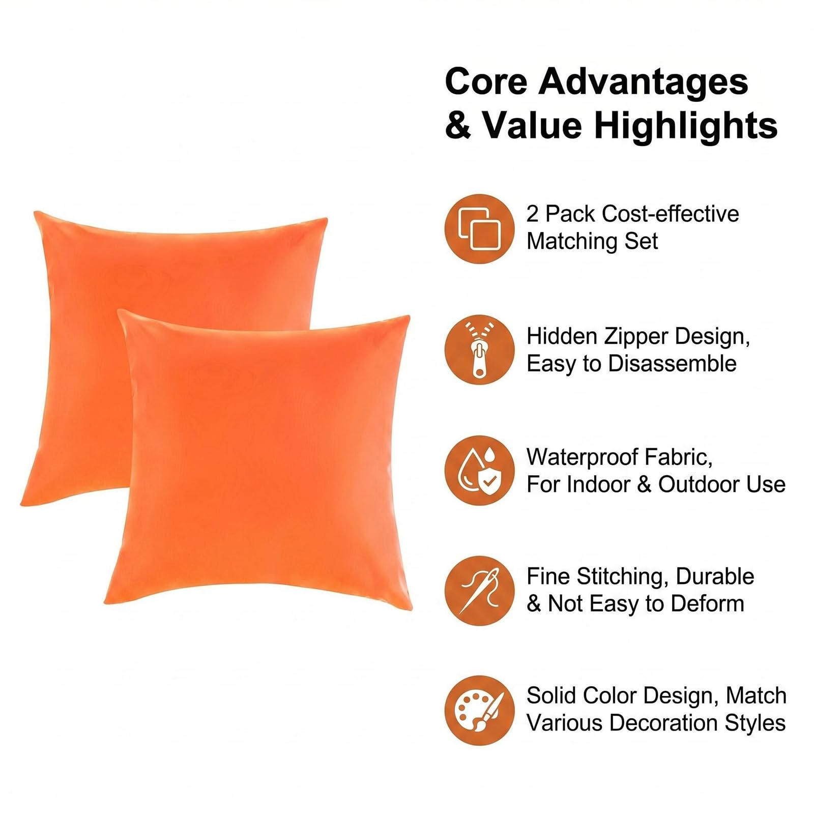 Wasserdichte Outdoor-Kissenbezüge, 45,7 x 45,7 cm, PVC-beschichtet, quadratisch, Kissenbezüge für Garten, Terrasse, Sofa, Balkon, Zelt, dekorative Wurfkissen, Muscheln, Orange, 2 Stück
