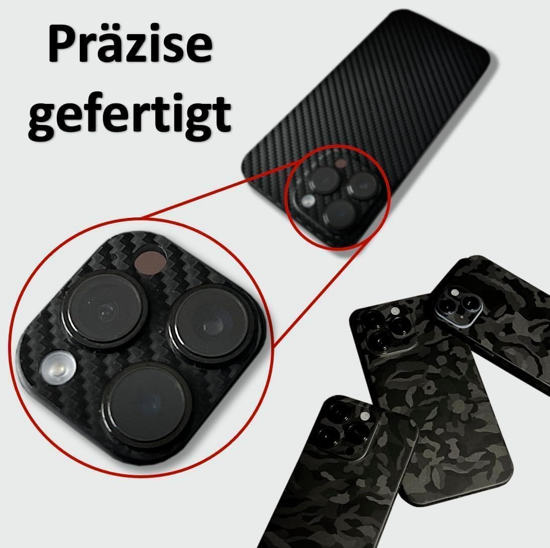 Skins compatibile con iPhone 17, pellicola protettiva per schermo posteriore Only con logo scollatura (nero carbonio)
