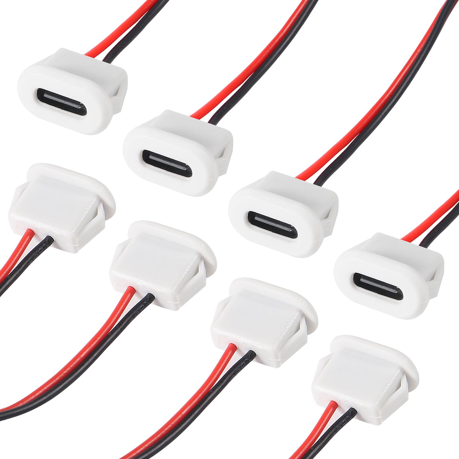 XIITIA 8pcs Type-C Female Chassis Waterproof 2P Solder Wire Type USB C Pigtail Cable Extension Power Cable USB-C Plug to 2 Pin Bare Wire Open End