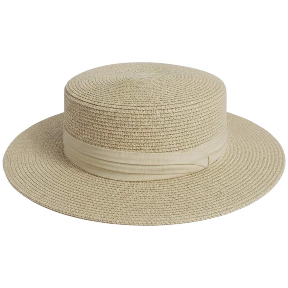 Sslvya Womens Sun Hat Wide Brim Straw Boater Hat Elegant Panama Beach Hat Lightweight Summer Vacation Sun Protection Cap