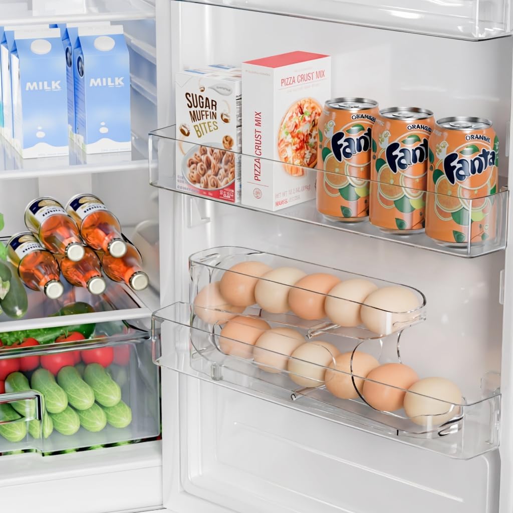 Sotfamily Egg Holder for Fridge, Auto Rolling Egg Storage Organizer for Refrigerator, Clear Space Saving Container, Dispenser - FIFO Egg Roller for Eggs 12 Count