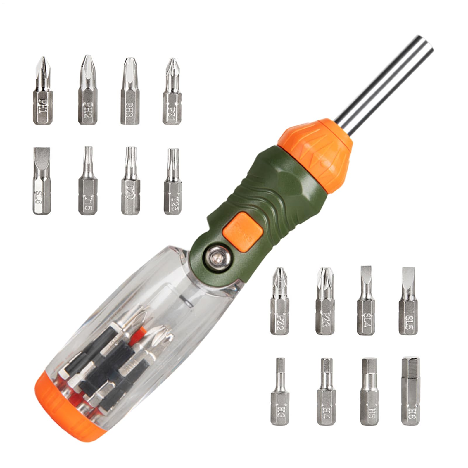 Tournevis à cliquet 16 en 1 avec manche ergonomique orientable et embouts magnétiques