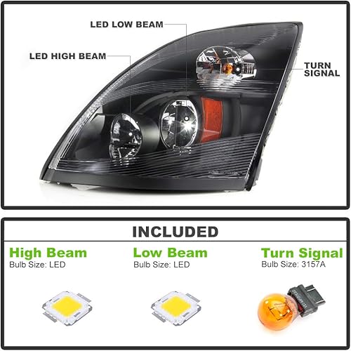 Miniatura 2 de ACANII - Para Factory LED Bem bajoalto 2014-2018 Volvo VNL Negro Rendimiento LED faro delantero izquierdo lado del conductor