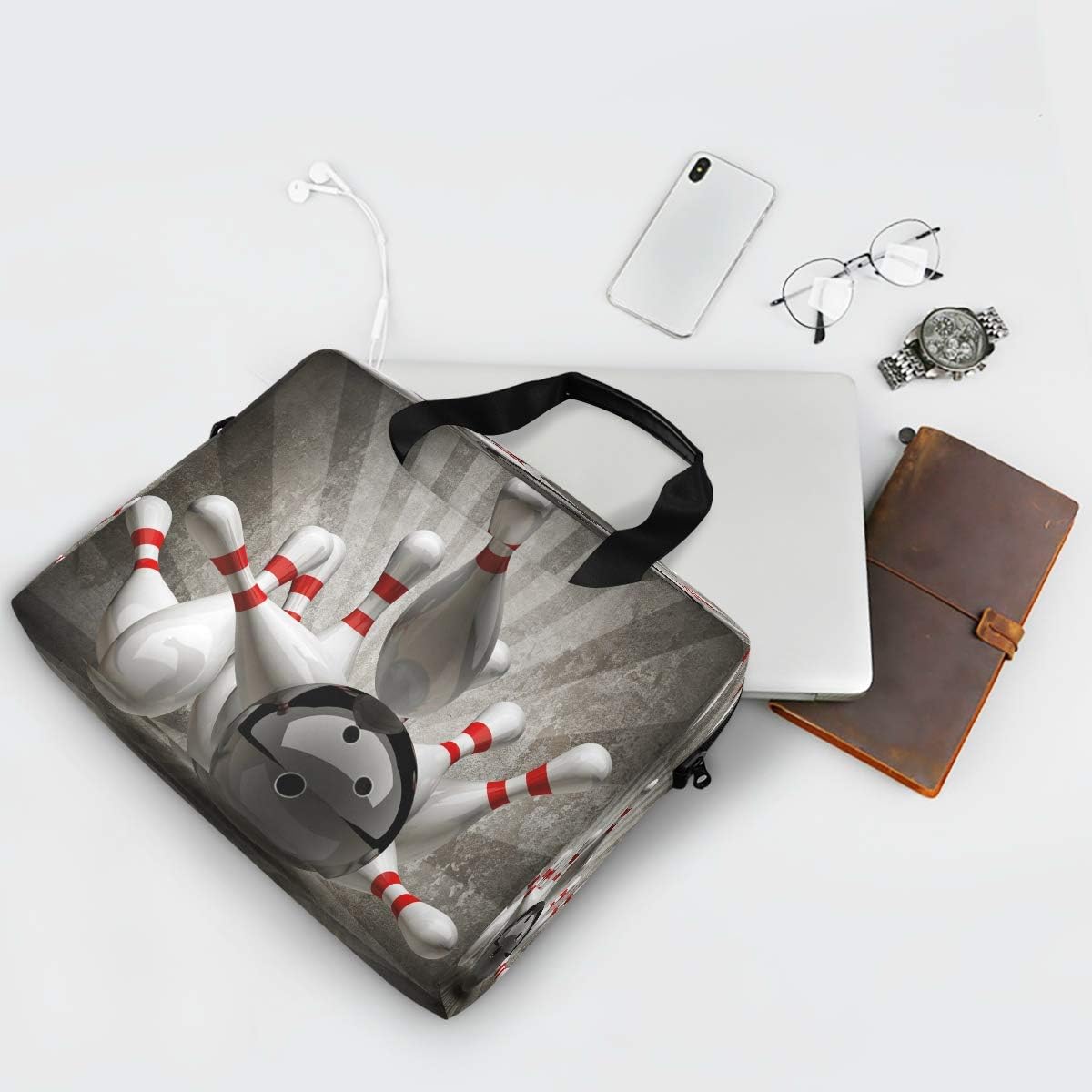 Laptop Bag Sport Bowling Ball Crashing Pins Laptop Sleeves Case for 13 14 15.6 Inch Computer Tablet Briefcases Carrying Case Shoulder Bag for Work