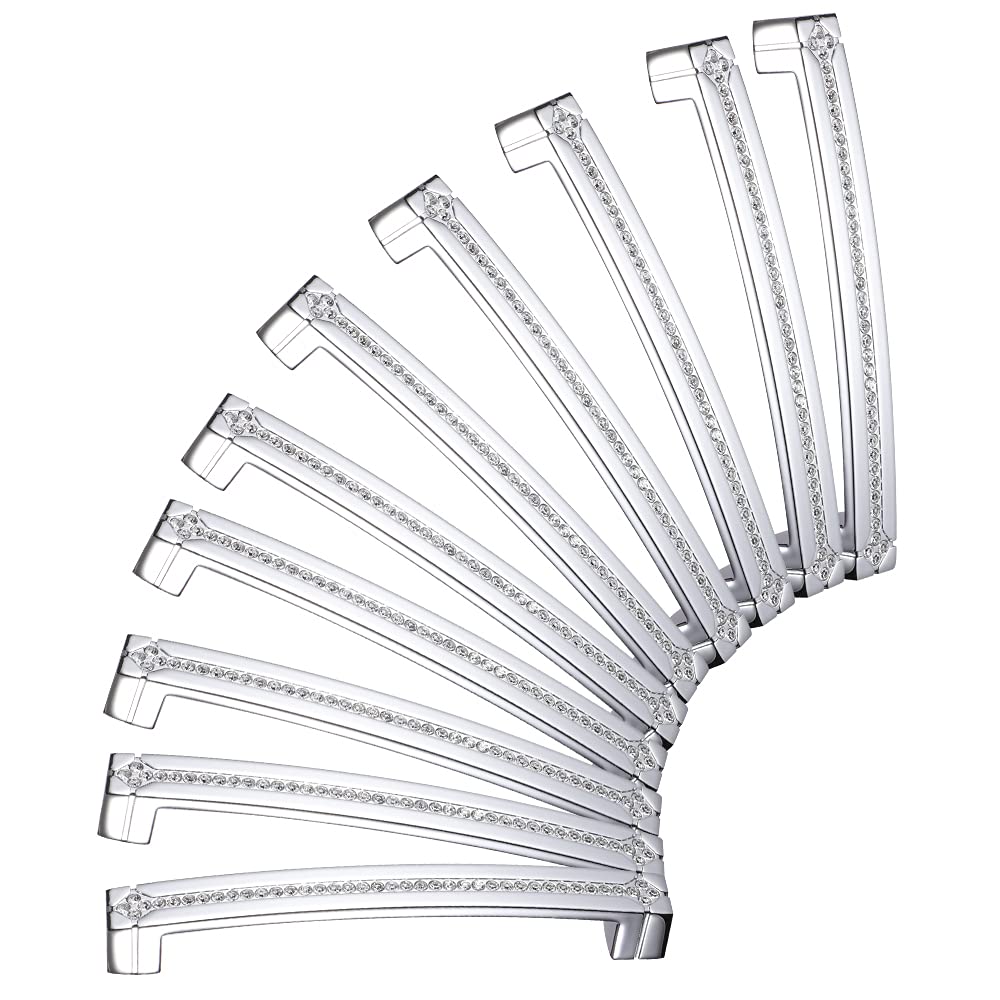 LANC Modern Cabinet Knobs and Pulls Shiny Drawer/Furniture Handles with Screws All Metal Stylish Kitchen Hardware 10 Pack, Silver, B203P160-P10