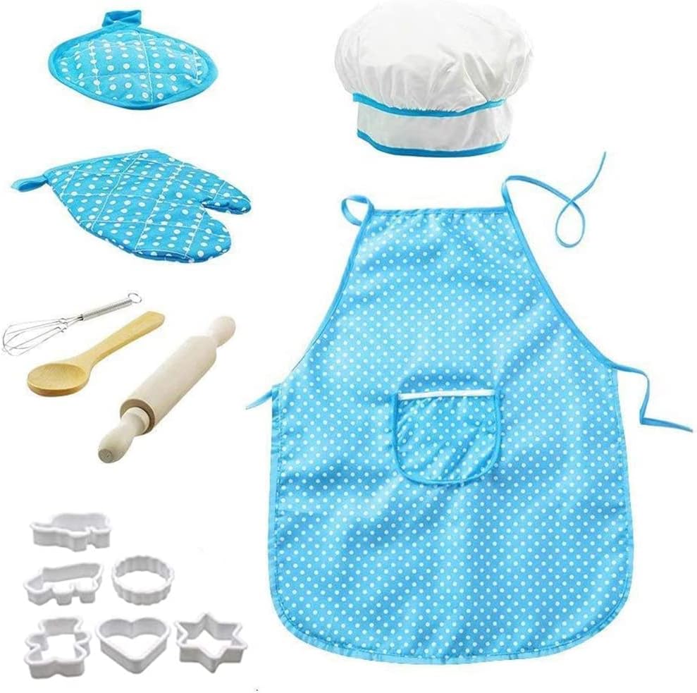 Kids Cooking And Baking Costume Chef Role Play Includes Apron For Little Boys Girls, Hat, Utensils, Cake Cutter, Mitt, Cupcake Moulds Toddler Dress Up Birthday Gift