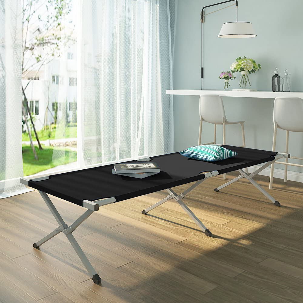 TRIZAND Feldbett Klappbar Belastbar Stabil Komfortabel bis 110kg - Tragebeutel Gästebet - Camping Zelten Schwarz - Oxford 600D - Klappbar für Gäste, Garten, Balkon, Strand