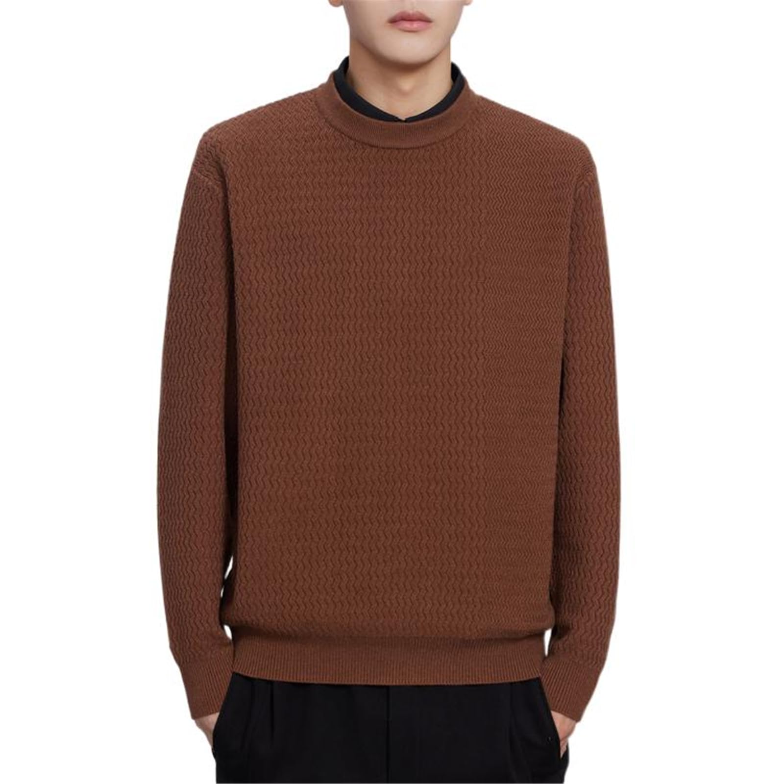 Pull col chemise homme ample fini les plis sous les pulls d'hiver - 8