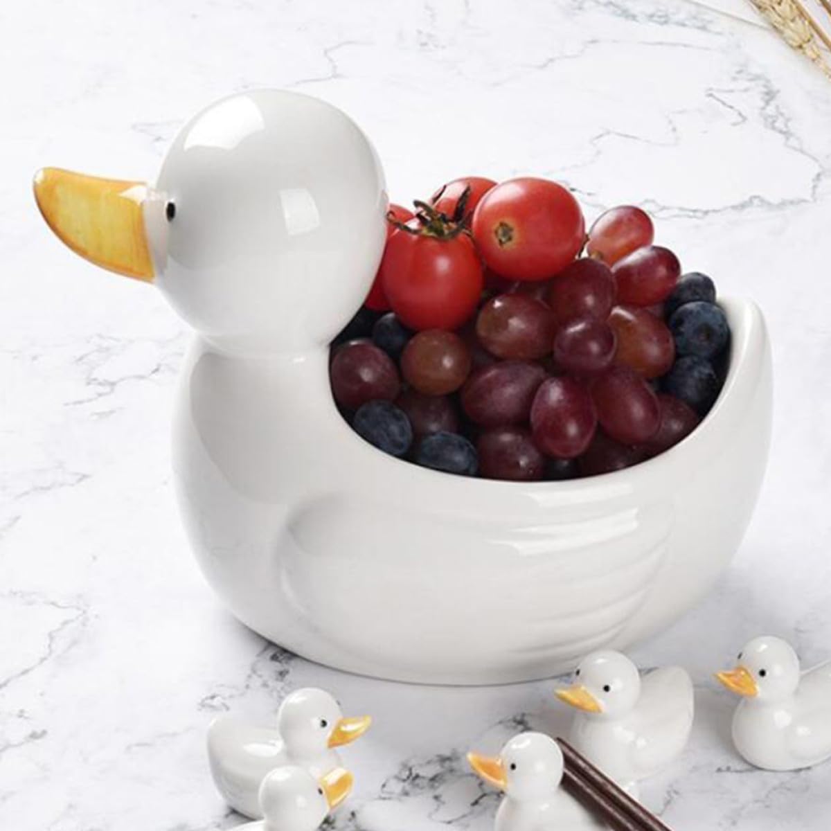 Support à Baguettes en Céramique Blanche Adorable de Canard, Set de 3 Pièces Lisse et Délicat, Facile à Nettoyer, Décoration de Table Japonaise