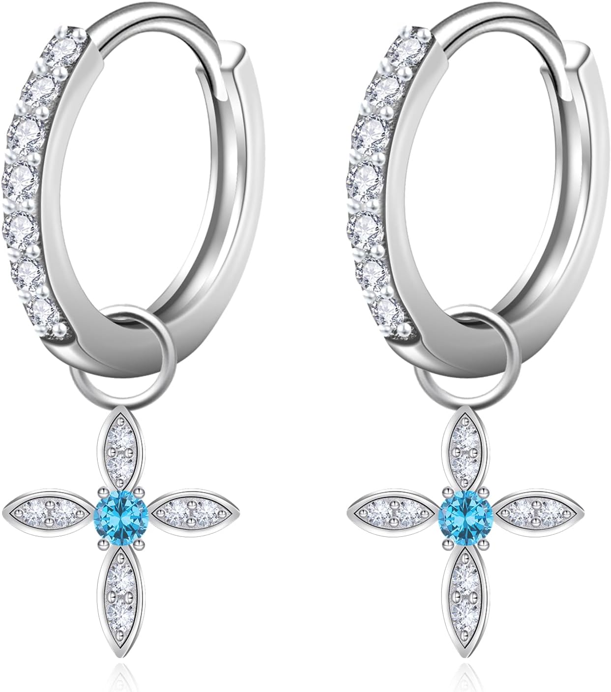 RIVIKO Valentines Day Gifts for Her -925 Sterling Silver Drop Dangle Huggie Hoop Cross Earrings for Women Birthstone Earrings Trendy Wedding Jewelry Birthday Gift for Women Her Wife Friends