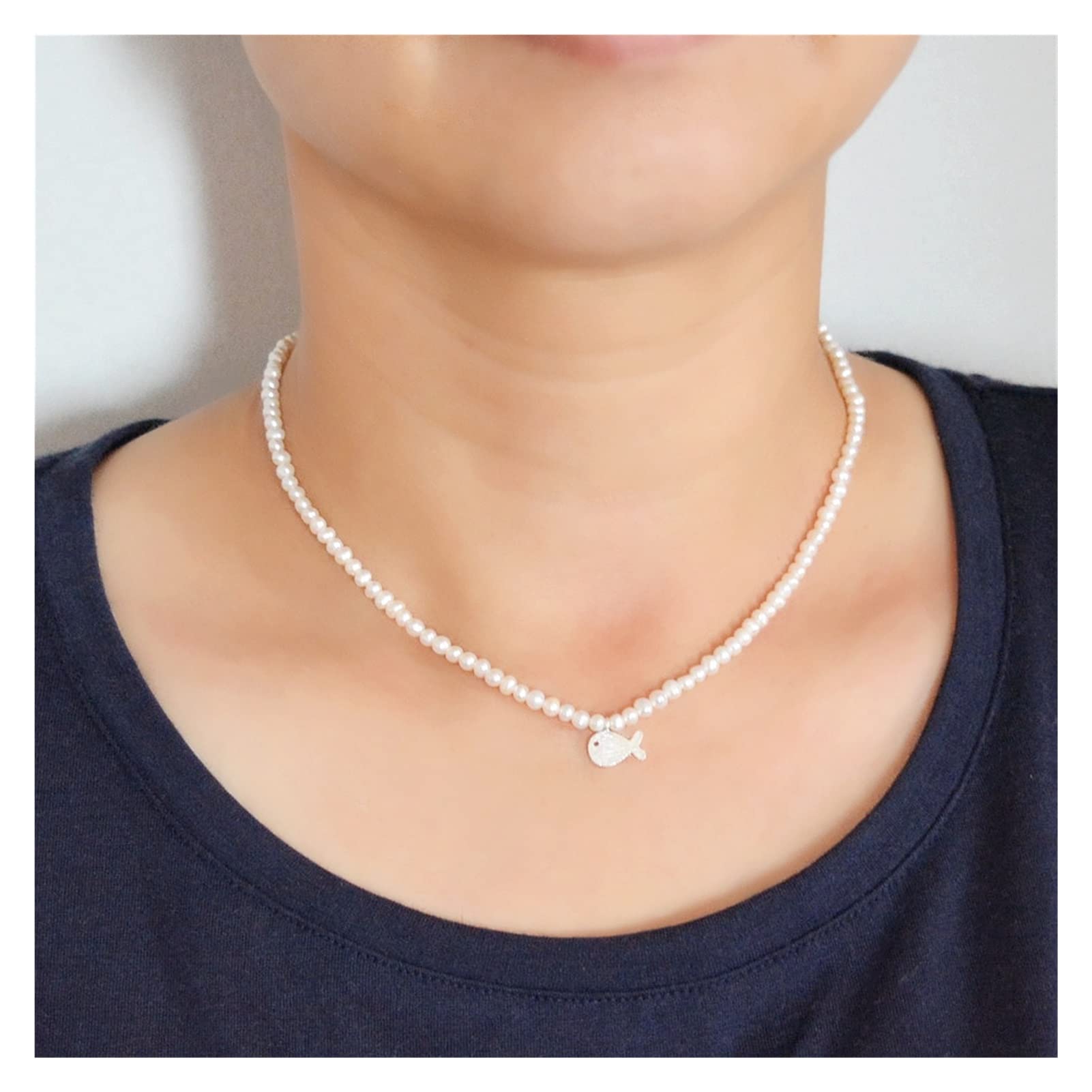 Simpatica collana di balene piccola collana di perle for ragazza con gioielli in argento fatti a mano in argento sterling 925 con perle naturali Collane da donna