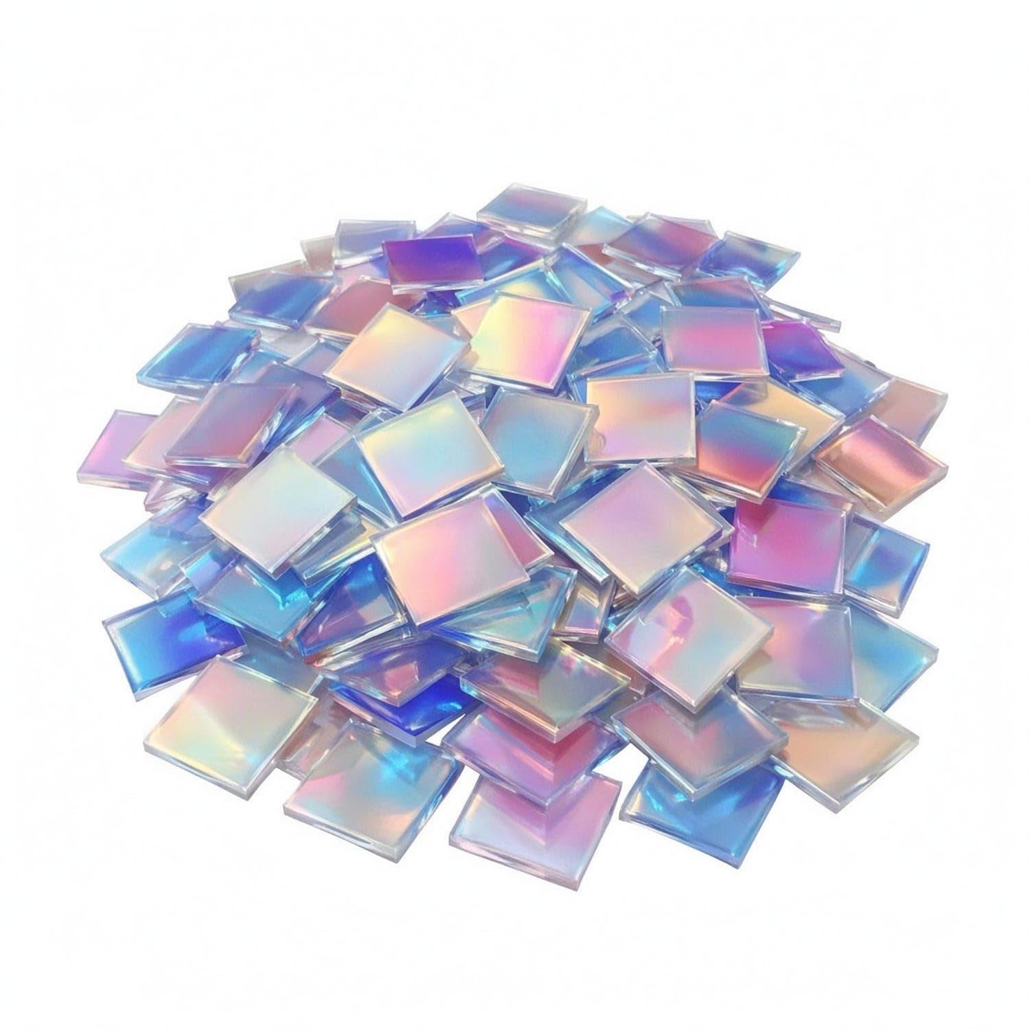 50 Pieces Translucent Holographic Acrylic Tile Safeguarding Film Iridescent Rainbow Tile Polished Edges Holographic Acrylic Square High Clarity for Jewelry Making, 3x3cm, 50PCS-image-28