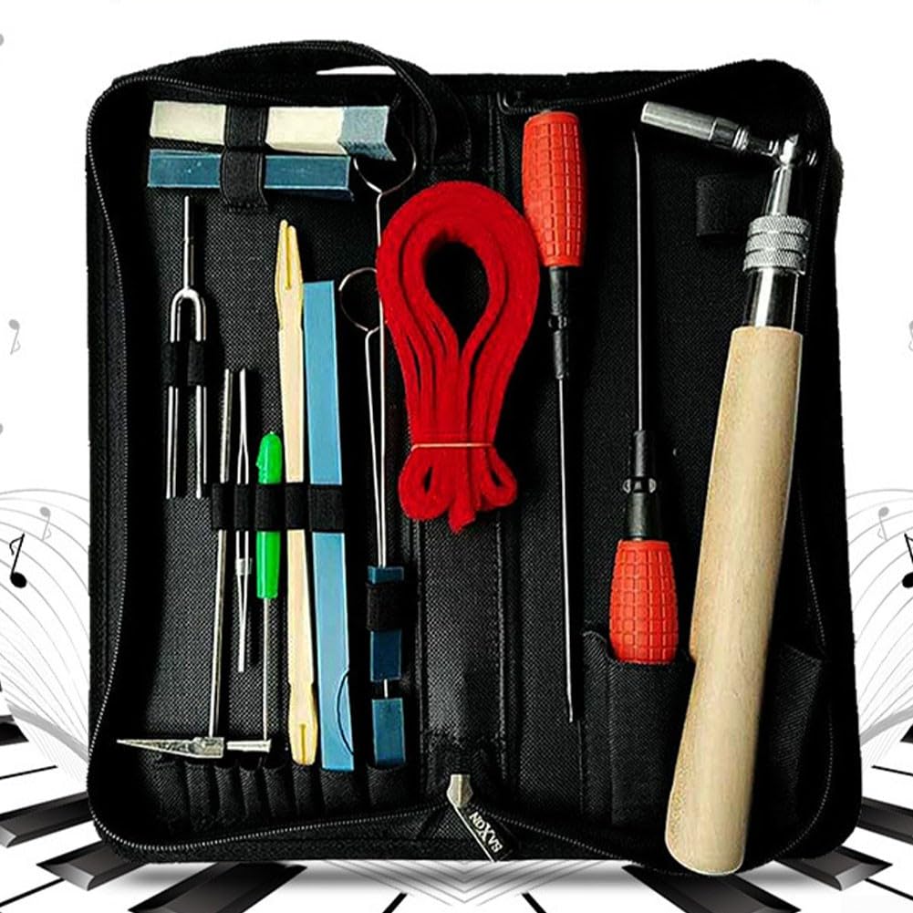 Kit di strumenti per accordatore pianoforte, kit professionale per accordare pianoforte, 16 pezzi, include chiave per accordatura, martello, striscia di temperamento, kit di silenzio, set di fissaggio