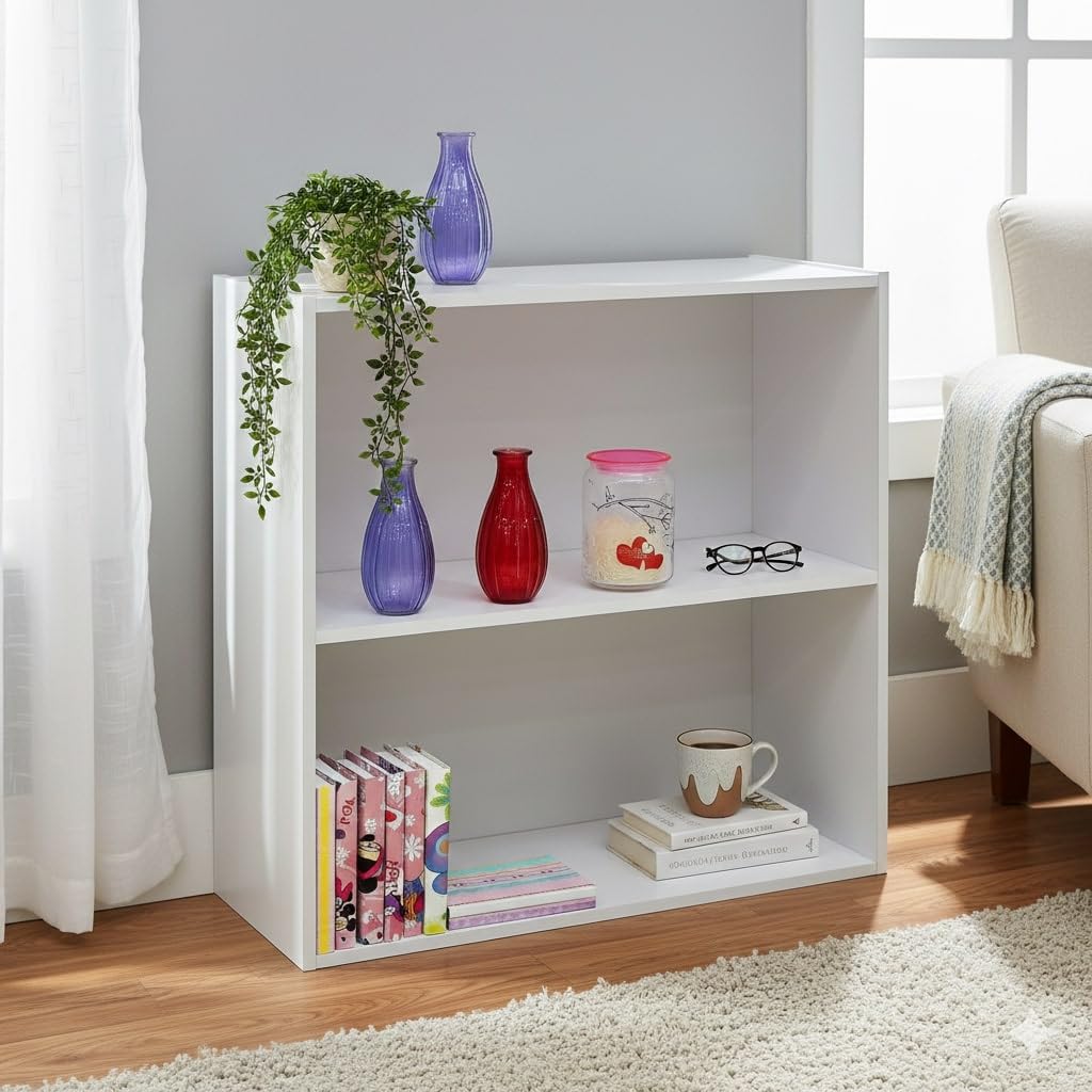 KB Designs - Wood Bookcase Storage Organizer – 2 Tier Shelf