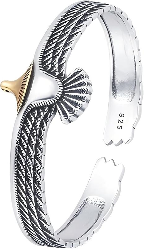 S925 Sterling Silver Open Bangle Cuff Bracelet with Eagle Design, Men's Gift Jewelry for My Man
