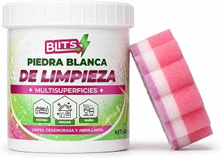 BLITS Piedra Blanca de Limpieza Multiusos 600 g con Esponja | Arcilla Limpiadora Cocina y Baño | Limpia, Desengrasa y Abrillanta | Acero Inoxidable, Grifos, Fregaderos y Azulejos | Fácil Aclarado