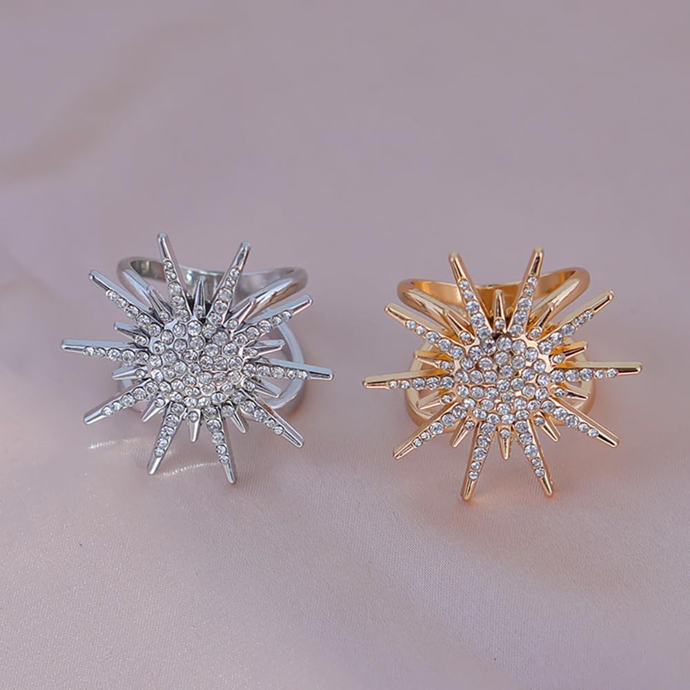Bling Sun Burst Scarf Ring Buckle for Women Girls Dainty Crystal Cubic Zirconia Star Celestial Ray Scaves T-shirt Tie Clips Fashion Jewelry for Women Clothes Accessories Neckerchief Hijab Rings image 5