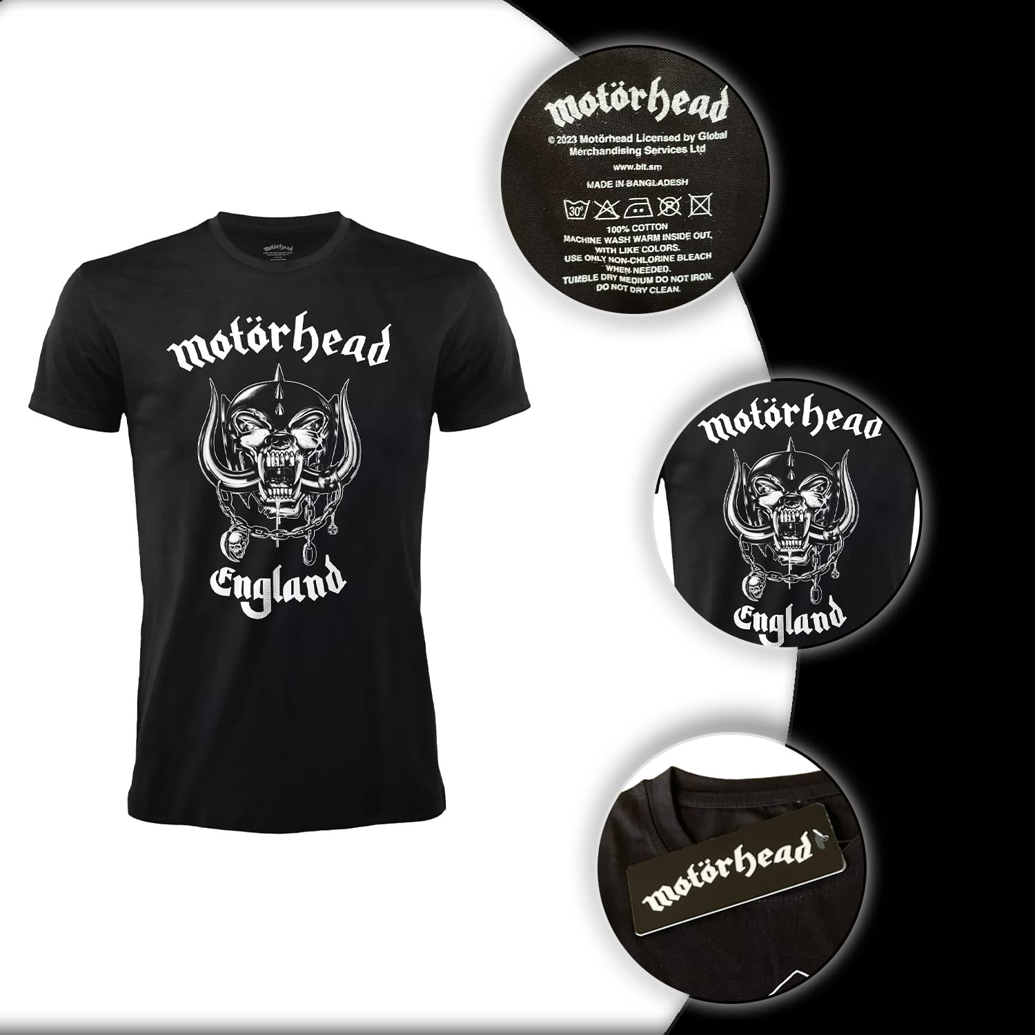 T-shirt Motorhead England T-shirt Rock Officiel Noir Band Heavy Metal Coton Unisexe Adulte Garçon